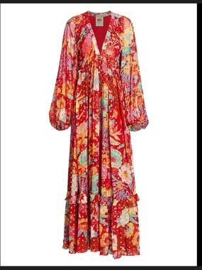 FARM Rio Red Floral Maxi Dress with Multicolor Blooms
